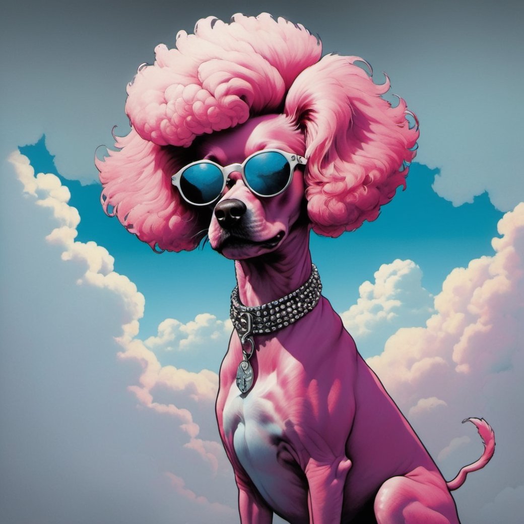poodle from rocky horror picture show,  lennon sunglasses,  Horror Comics style by Ravishastri on Tensor.Art