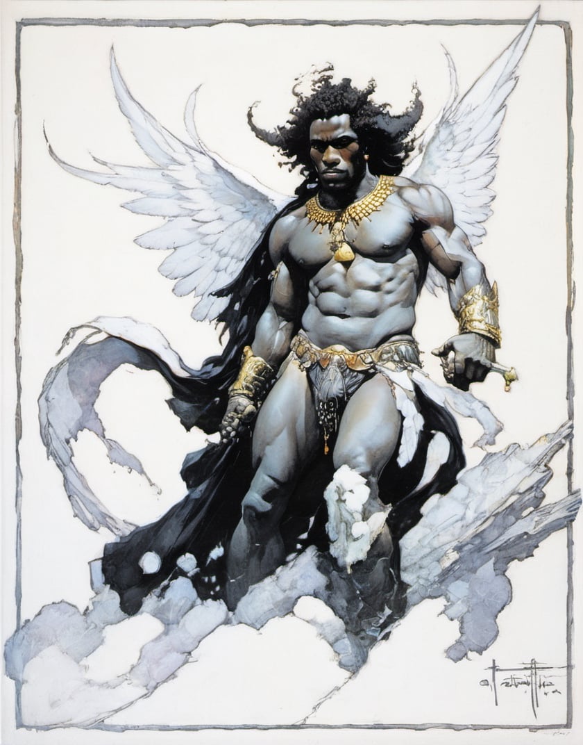 an oil painting,  a masterpiece,  a black male angel by Ravishastri on Tensor.Art