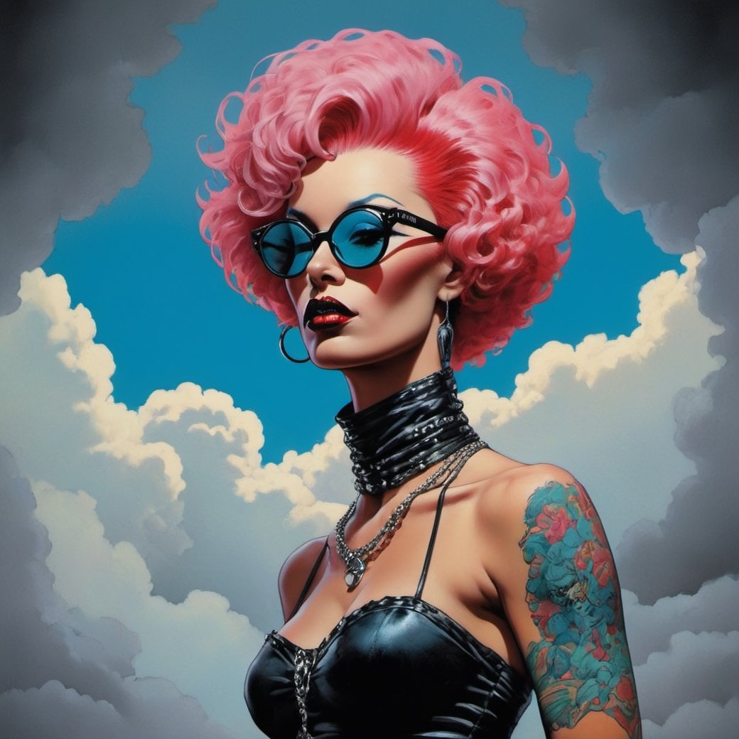 poodle from rocky horror picture show,  lennon sunglasses,  Horror Comics style by Ravishastri on Tensor.Art
