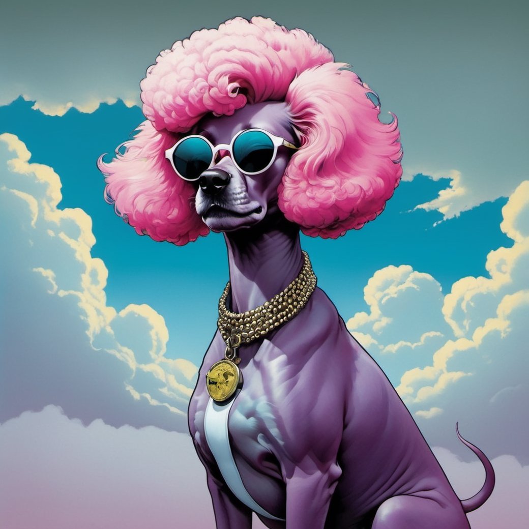 poodle from rocky horror picture show,  lennon sunglasses,  Horror Comics style by Ravishastri on Tensor.Art