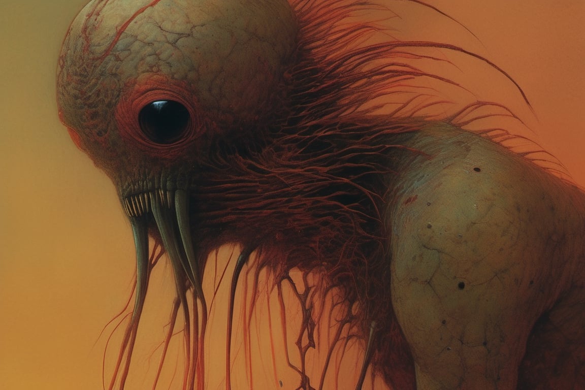 An extreme macroscopic close up of a fleas face and body,  sporadic hairs,  Bitey by Ravishastri on Tensor.Art