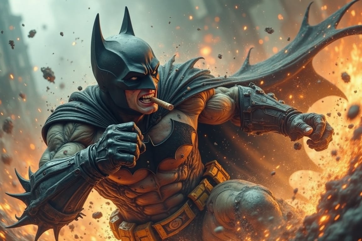Batman,  wearing his trademark Batman outfit,  a realistic character by Ravishastri on Tensor.Art