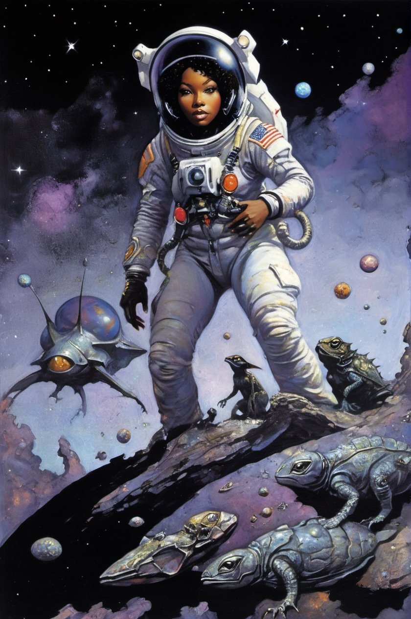 an oil painting,  a masterpiece,  a black female astronaut by Ravishastri on Tensor.Art
