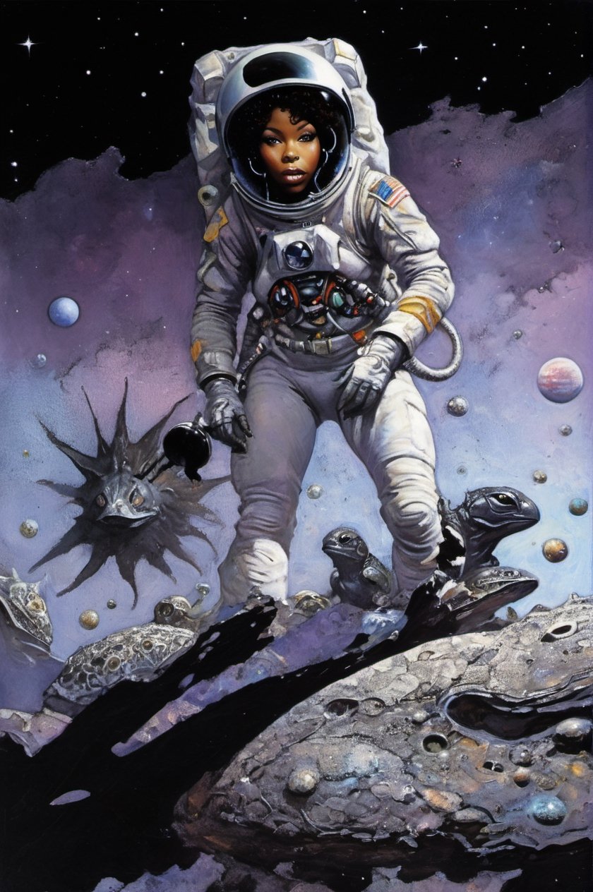 an oil painting,  a masterpiece,  a black female astronaut by Ravishastri on Tensor.Art
