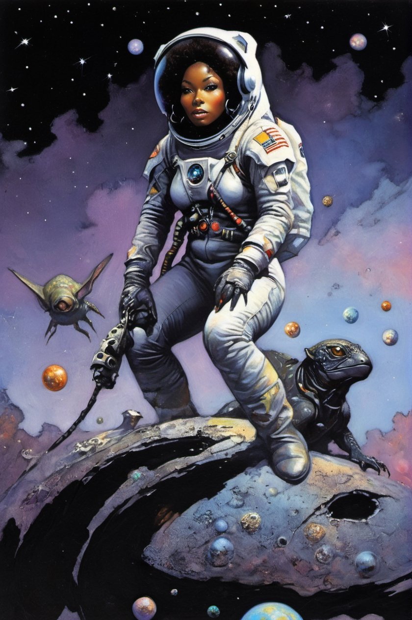 an oil painting,  a masterpiece,  a black female astronaut by Ravishastri on Tensor.Art