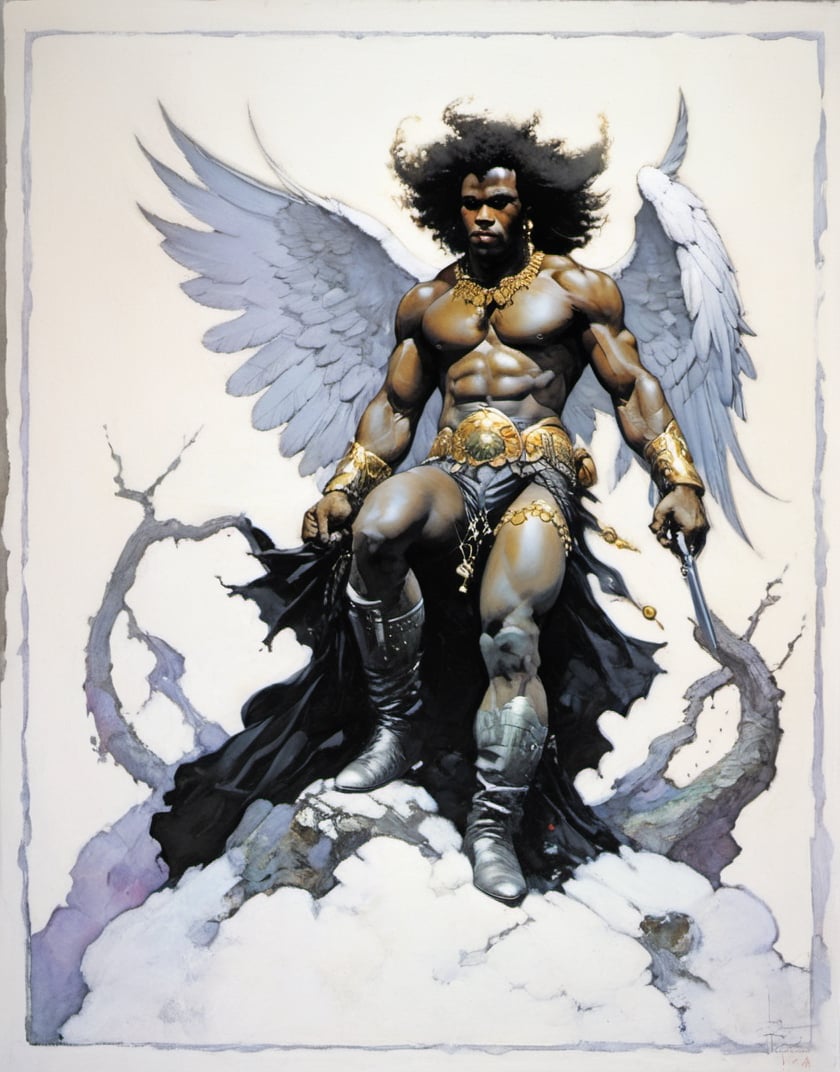 an oil painting,  a masterpiece,  a black male angel by Ravishastri on Tensor.Art