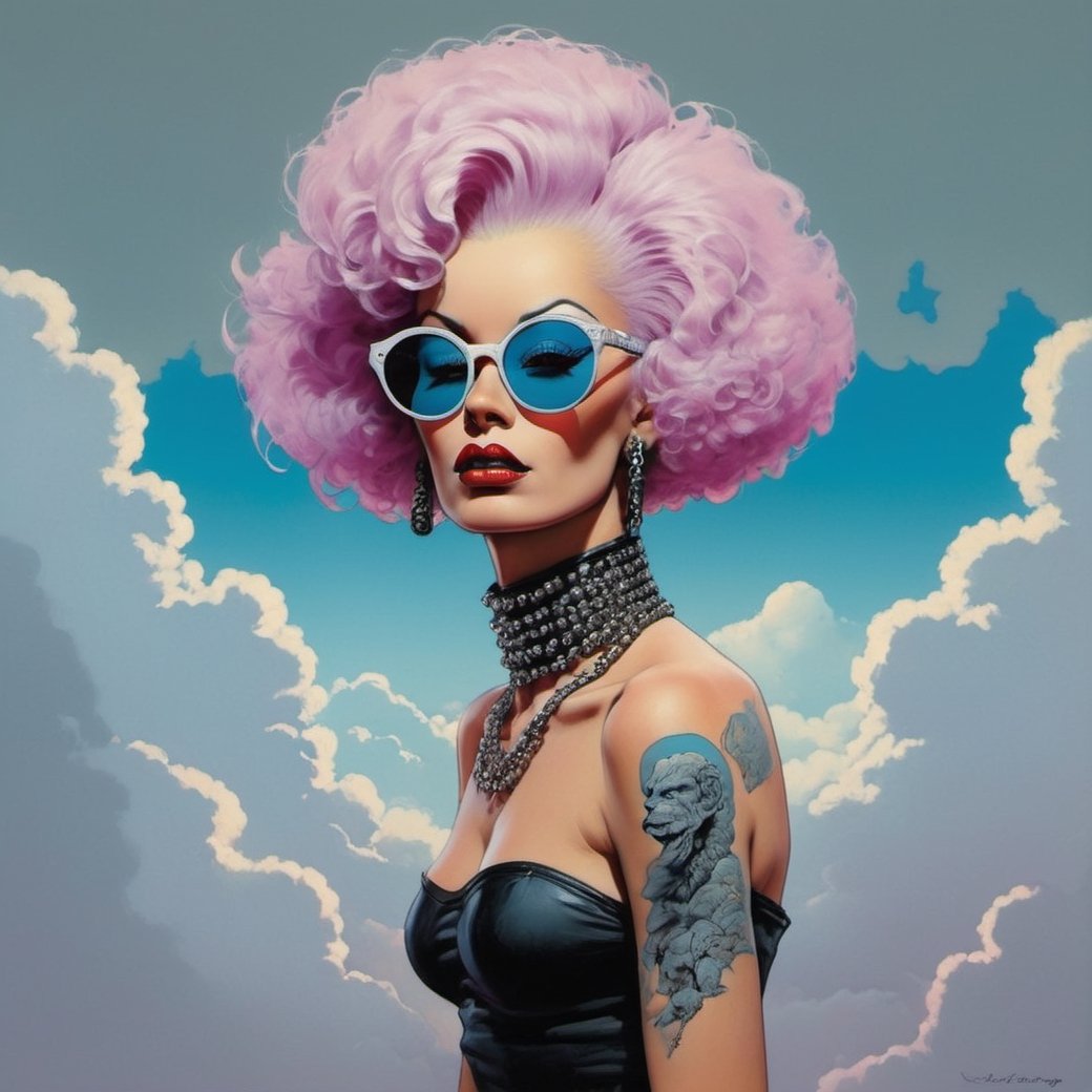 poodle from rocky horror picture show,  lennon sunglasses,  Horror Comics style by Ravishastri on Tensor.Art