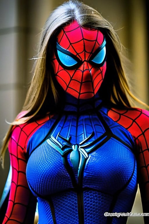 big breast girl in spiderman cosply