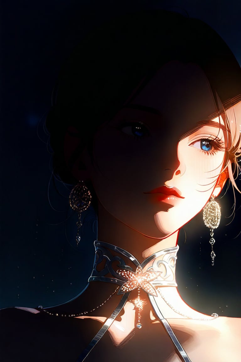A lone ballerina under the spotlight. The stage's dark backdrop contrasts with the soft glow,  closeup,  portrait by MidnA...