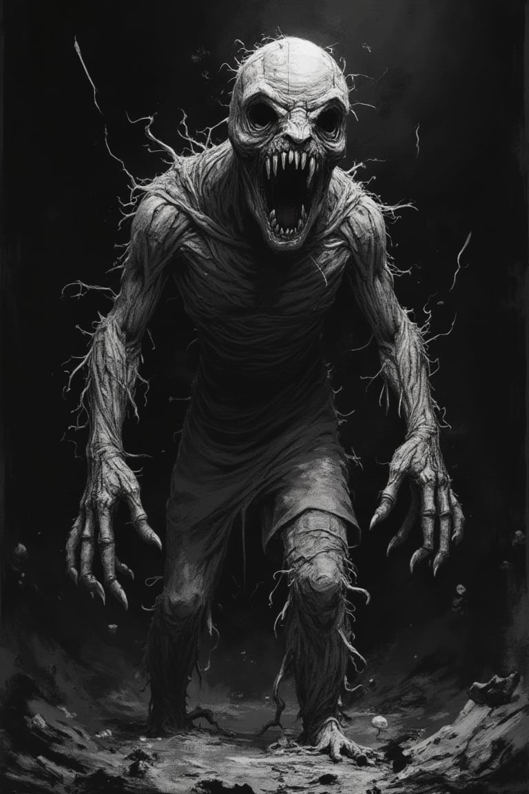 The disturbing and grotesque world of Stephen Gammel.” Scary Stories. Boogeyman is a monster hiding in the dark. It can take various forms, as it is the embodiment of the night fears of man. Boogeyman's favorite “habitats” are dark corners and closets. He can also hide under the bed. As a rule, if you turn on the light, he disappears. A horror masterpiece.
