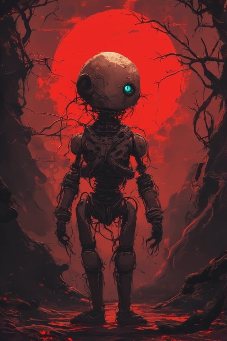 Full length view. Little funny robot,  porcelain face and head,  big turquoise eyes by Svem37 on Tensor.Art
