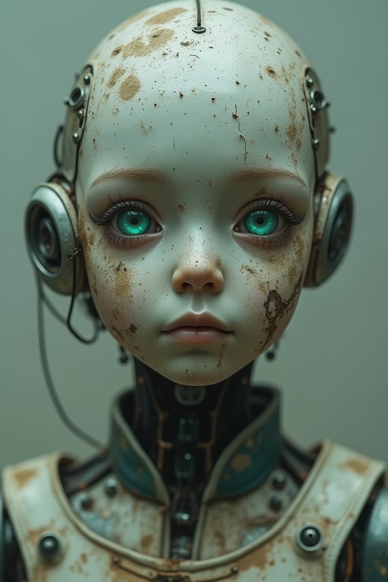 Robot girl, porcelain face and head, no hair, detailed realistic close-up, dirt, dust, Canon 5d cinematic shot, ultra skin, porcelain face and head, exquisite clothes, precise hands, detailed macro, footage, cool look, action, large turquoise eyes, perfect eyes, best quality, extremely sharp focus on the face, minimalism. thinness of analog film, post-apocalyptic, cinematic, realistic, trendy art station. Focus Studio Photo details Very Rutkow Complex Busy Raw 4k 8k Isometric Digital smog 3d rendering, porcelain face and head. Volume Octane Science Fiction Artistic Masterpiece Sinister Matte Painting Movie Poster, golden ratio, cgsociety, Ultra HD, realism, vivid colors, high detail, UHD drawing, pen and ink, perfect composition, beautiful detailed intricate insanely detailed octane rendering, trending on artstation, 8k art photography, photorealistic concept art, soft natural surround cinematic perfect light, Broken Glass effect, no background, stunning, something that even doesn't ex


