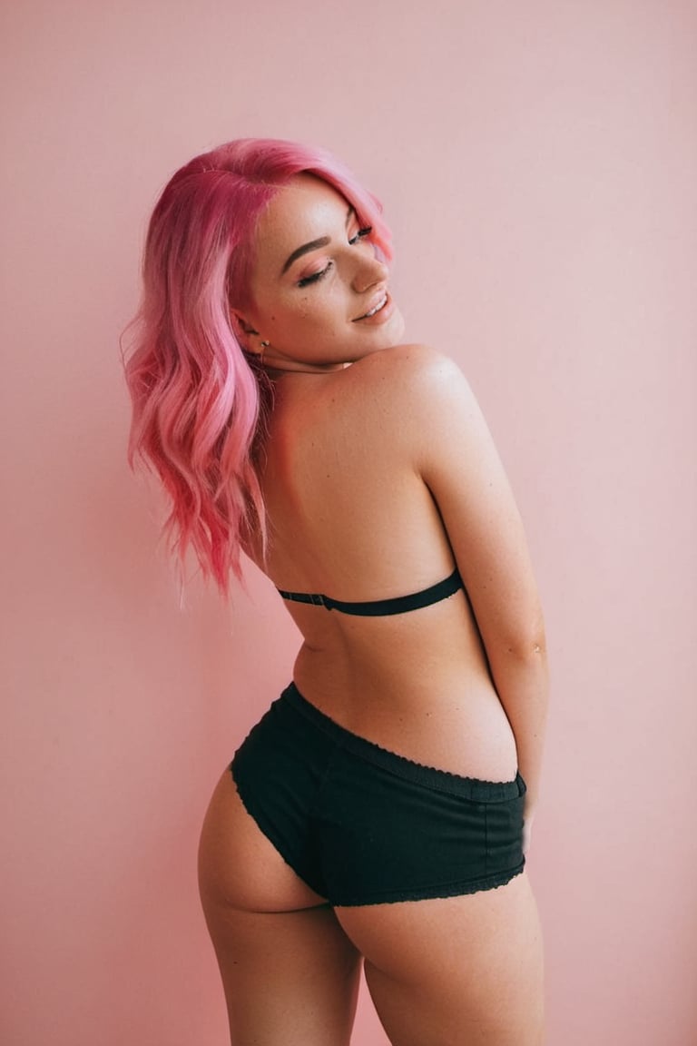 Young girl with pink hair and round butt