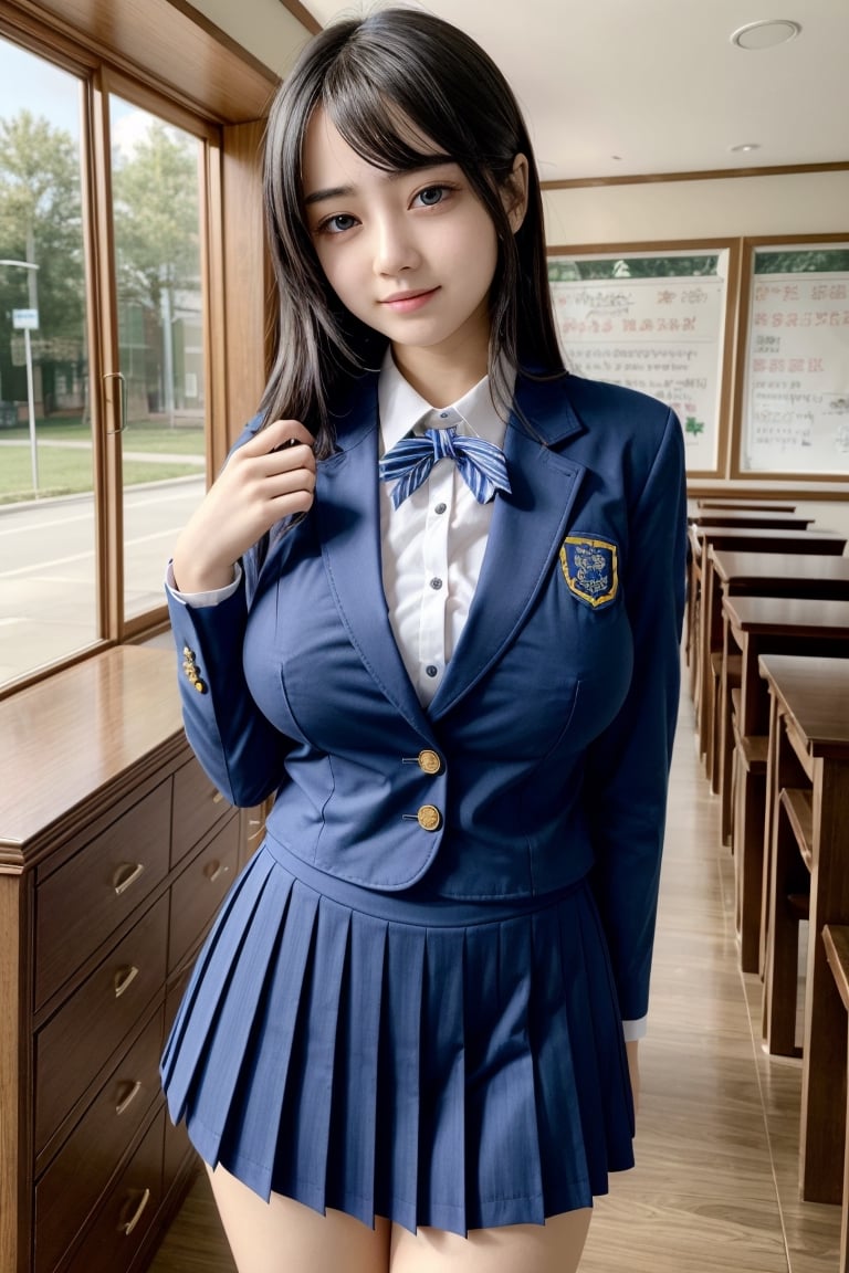 20 years old girl with huge breast, cosplaying tight school uniforms