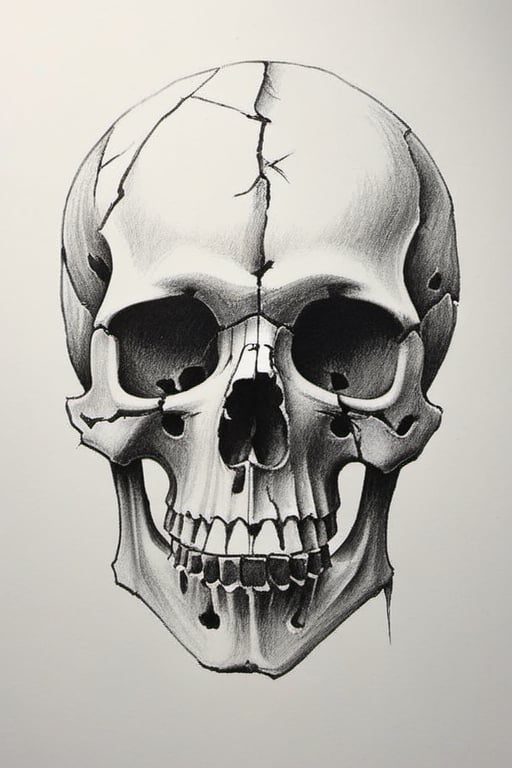 broken skull, pencil draw