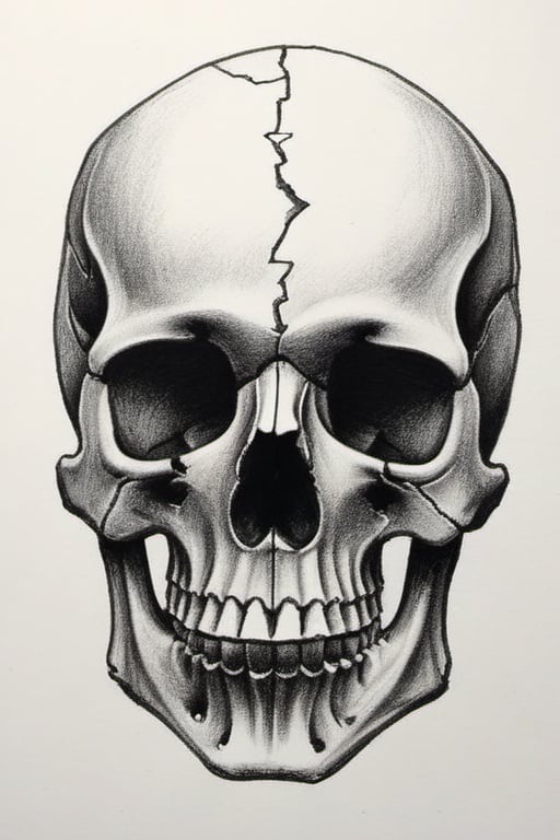 broken skull, pencil draw