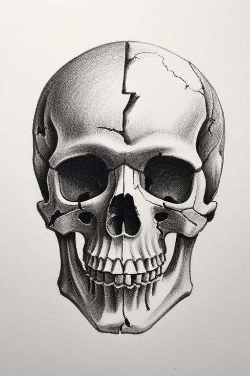 broken skull, pencil draw