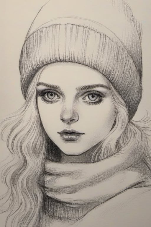 winter girl, pencil draw