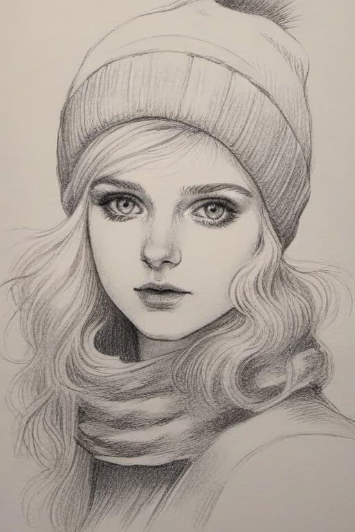 winter girl, pencil draw