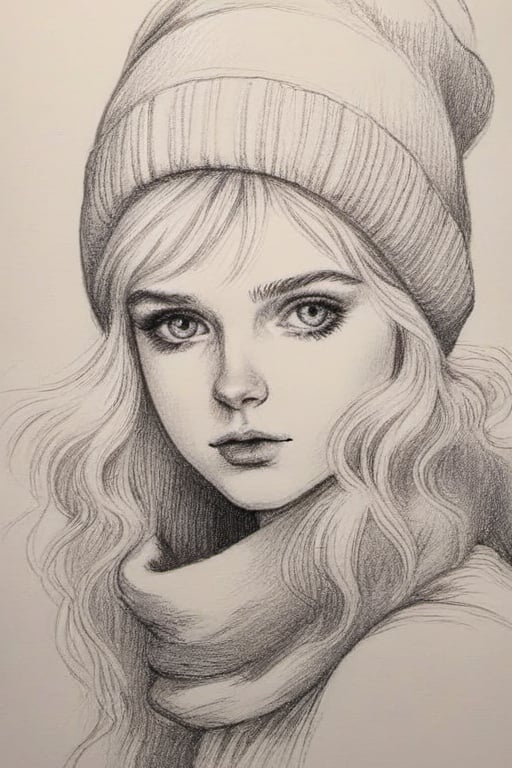 winter girl, pencil draw