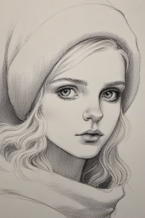 winter girl, pencil draw