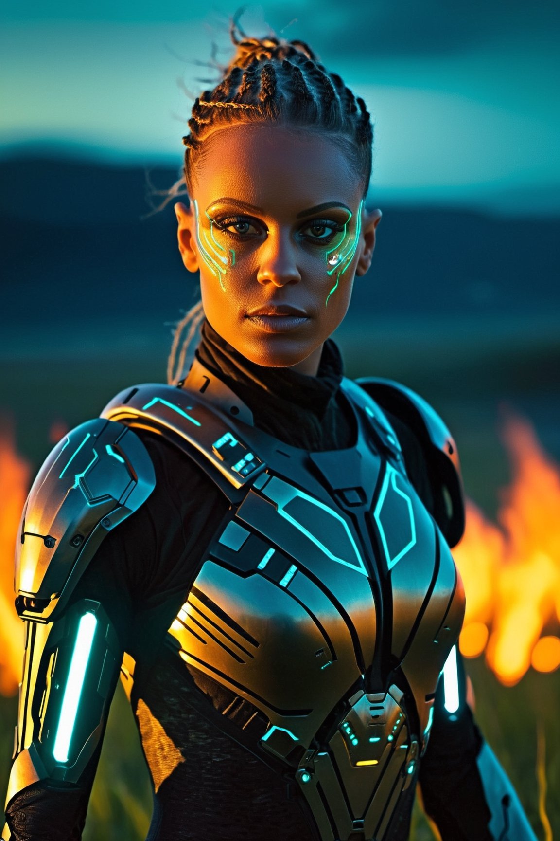 a close up of a woman in a futuristic suit running through a field of fire, sci-fi digital art, 4k highly detailed digital art, advanced digital cyberpunk art, digital artwork 4 k, sci fi epic digital art, beutiful girl cyborg, 8k stunning artwork, 8k hd wallpaper digital art, cyborg girl, 4k detailed digital art