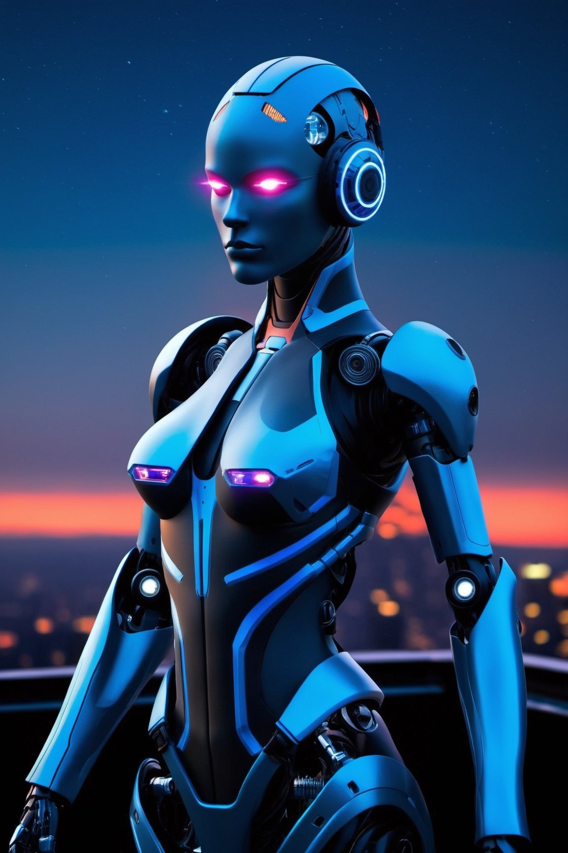 Disintegration robot girl, with her mechanical parts slowly drifting apart, BREAK amidst a backdrop of a futuristic cityscape, neon-lit skyscrapers, a setting sun casting long shadows, BREAK evoking a sense of melancholic solitude, BREAK rendered in a stylized digital 3D model, with a touch of anime influence, BREAK lit by the fading twilight, casting a cool blue hue, with the city lights providing a contrasting warm glow, a wide-angle perspective with a shallow depth of field, BREAK displaying high definition, meticulously crafted details, 16K resolution