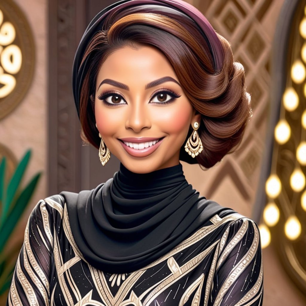 portrait of Egyptian female, smiling, Disney, Pixar style, wearing pharaonic full sleeve clothes, (arabic hijab:1.2), bokeh background
,disney pixar style