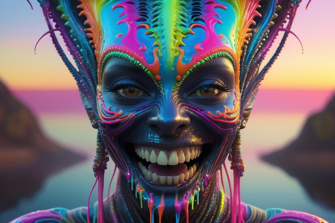 impossibly beautiful portrait of alien shapeshifter entity,  insane smile,  intricate complexity by user_64072065739455625...