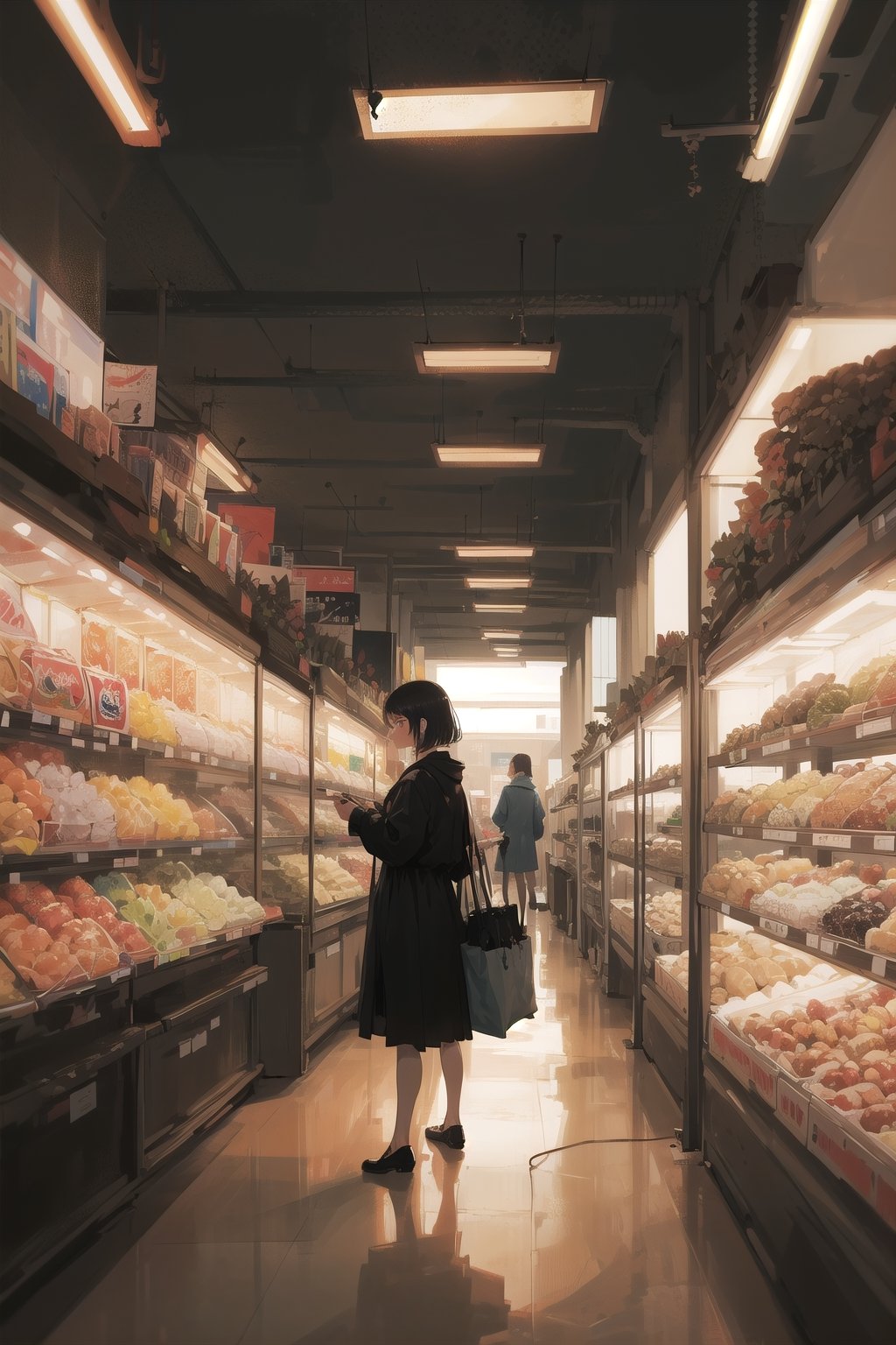 In the quietude of a suburban night,  a SevenEleven store stands bathed in the harsh artificial light of fluorescent tubes...