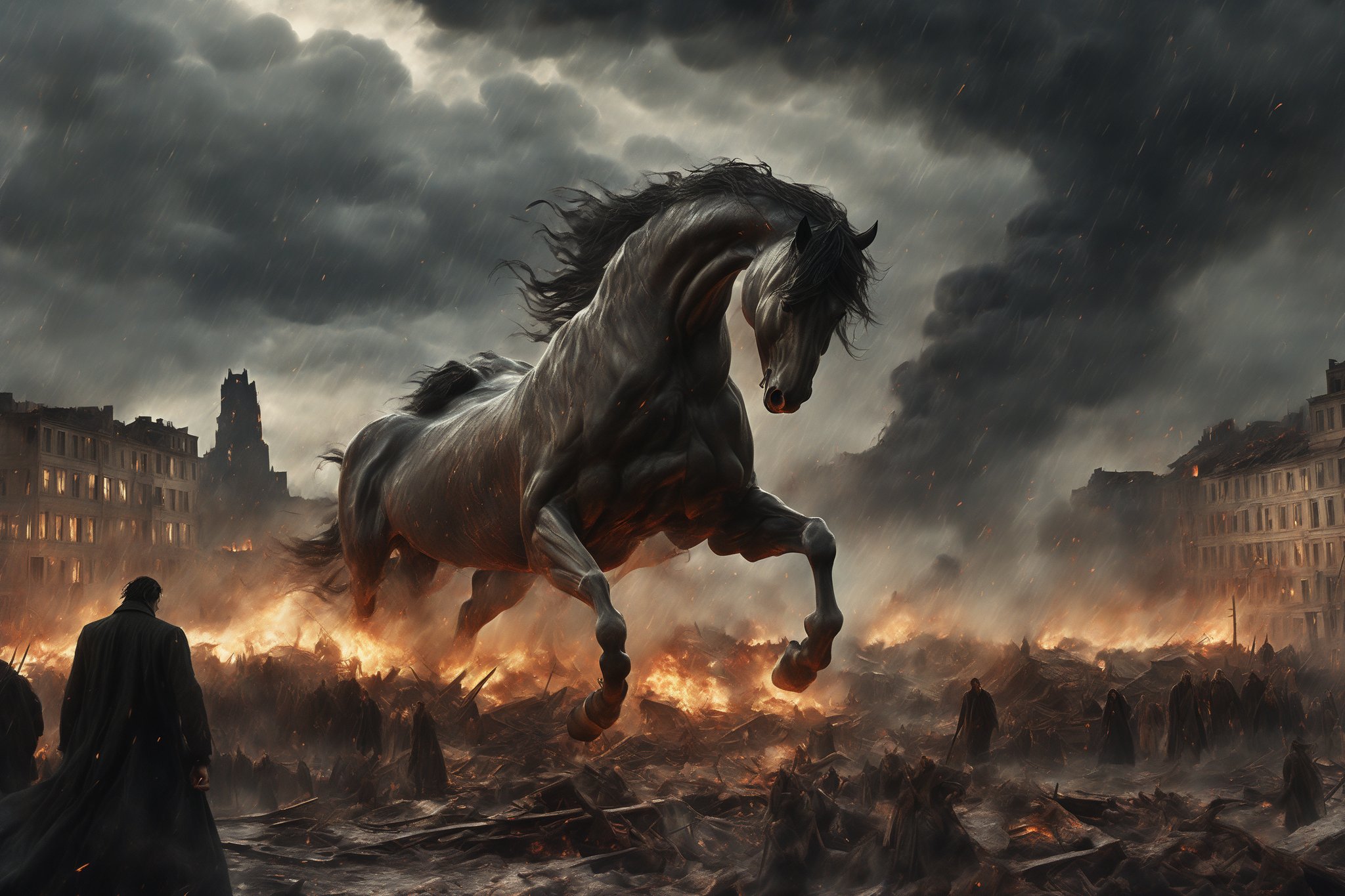 A monster giant horse cries in the wind,  ((fangs)),  rampaging by Aleksander on Tensor.Art