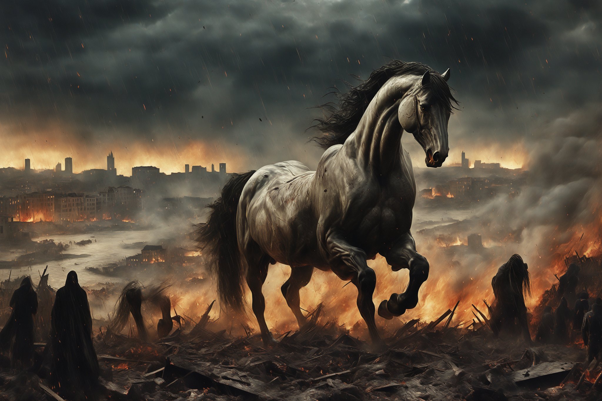 A monster giant horse cries in the wind,  ((fangs)),  rampaging by Aleksander on Tensor.Art