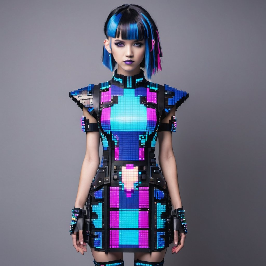 Full body shot, wearing the Cyberfashion Dress: Pixel Punk Pixel Dress