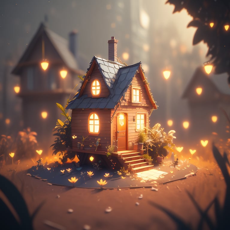 style of Anato Finnstark, a beautiful landscape of a small house, thematic background, neon, glow, fluttering symbols, | depth of field, bokeh, | smooth detailed shadows, hyperealistic shadows, (saturated color) | ,(unreal engine, pixar style), (3d model),High detailed,  