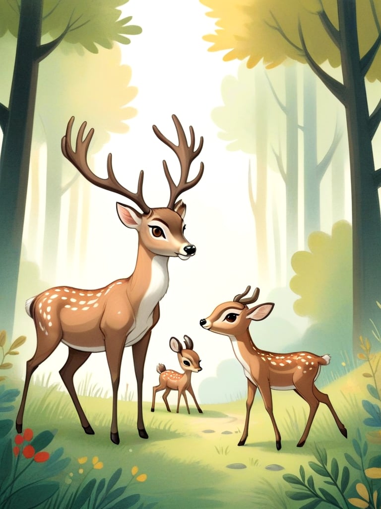 picture book illustration of deer