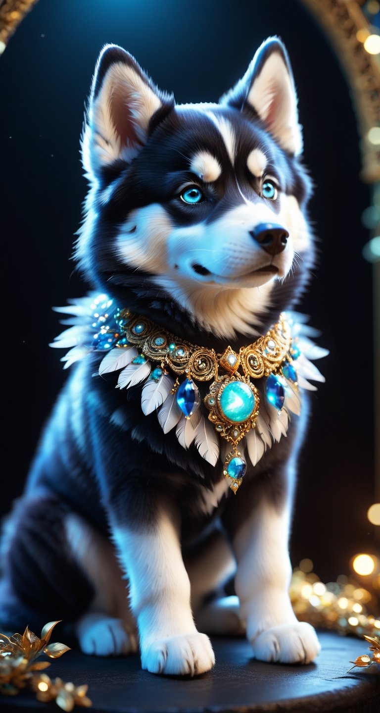 A Husky black ,  small and cute,  generate a celestial adorable non-human animal in the style of celestial and fantasy. th...