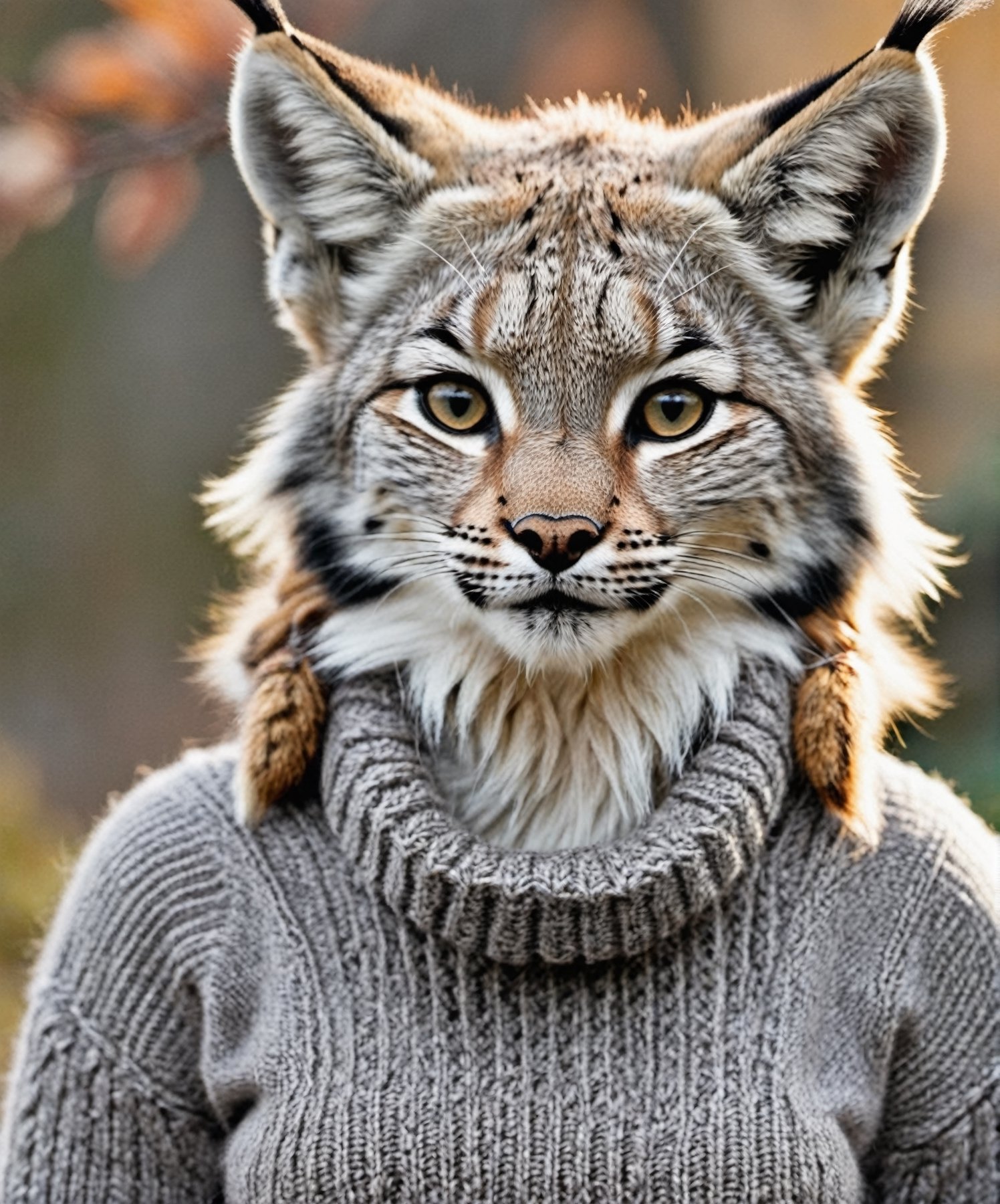 Closeup of an anthro furry lynx female wearing a wool sweater by Freek22 on Tensor.Art