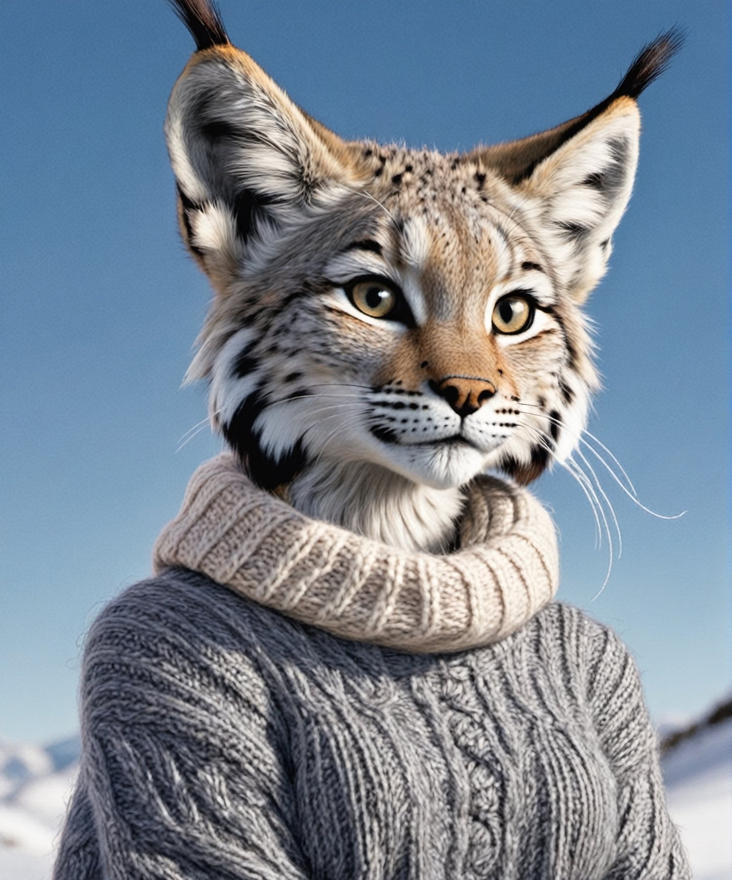 Closeup of an anthro furry lynx female wearing a wool sweater by Freek22 on Tensor.Art
