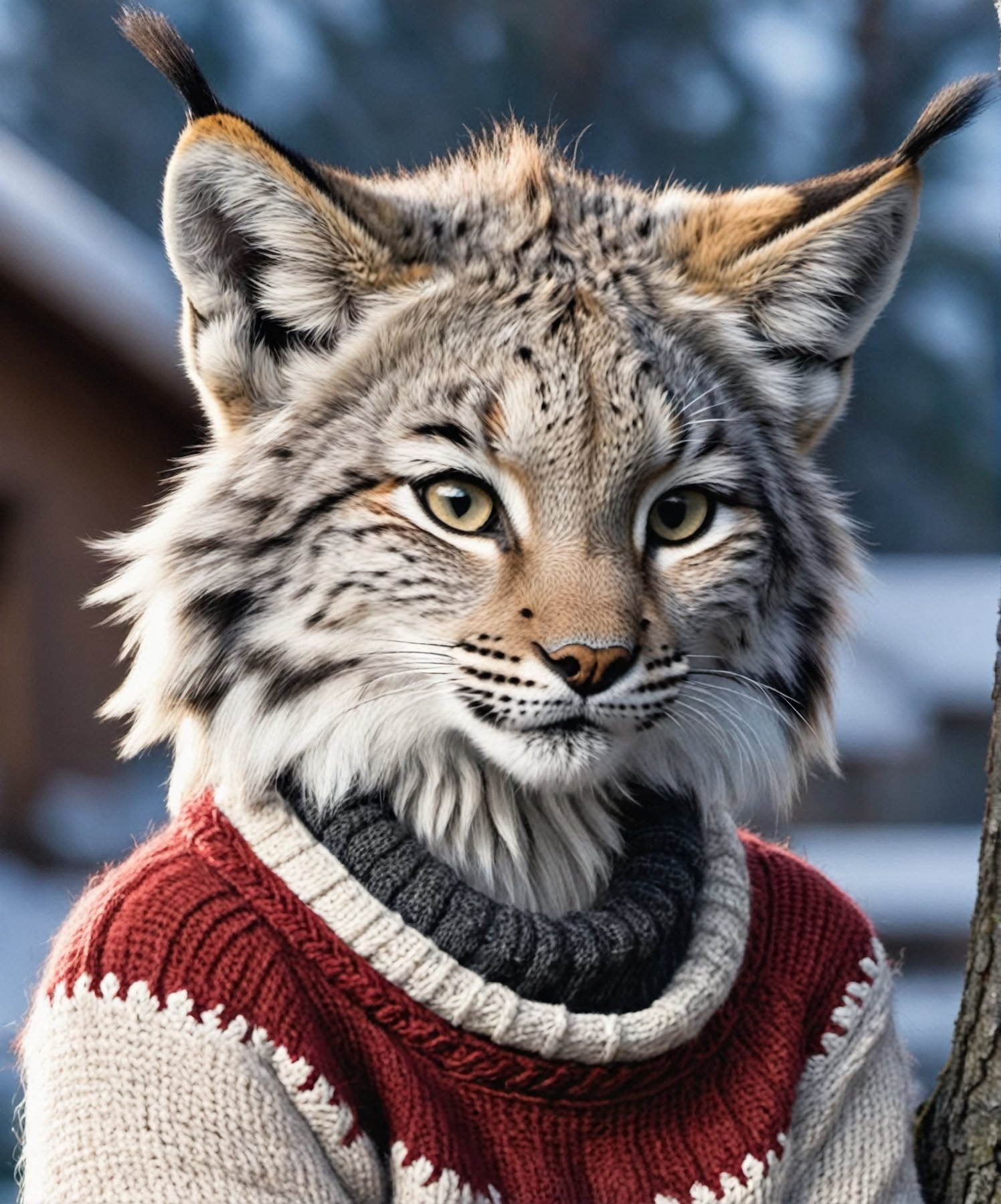 Closeup of an anthro furry lynx female wearing a wool sweater by Freek22 on Tensor.Art