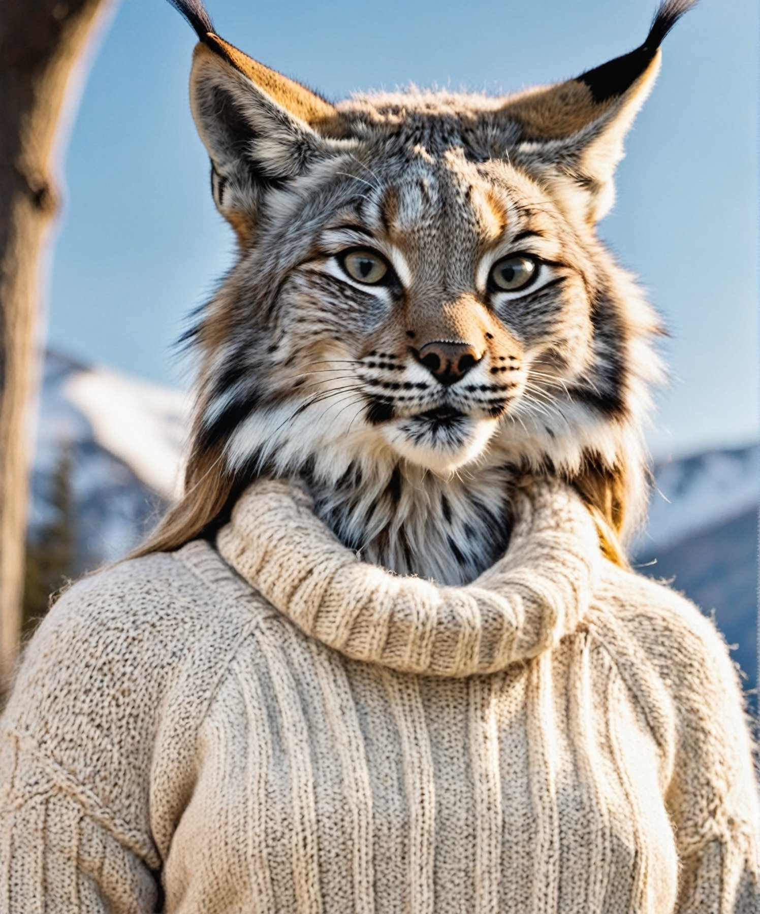 Closeup of an anthro furry lynx female wearing a wool sweater by Freek22 on Tensor.Art