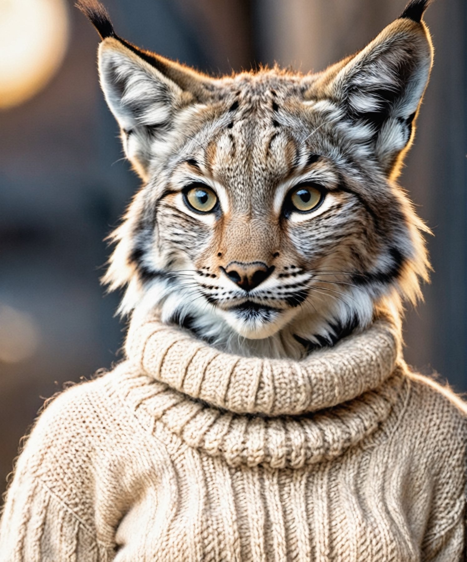 Closeup of an anthro furry lynx female wearing a wool sweater by Freek22 on Tensor.Art