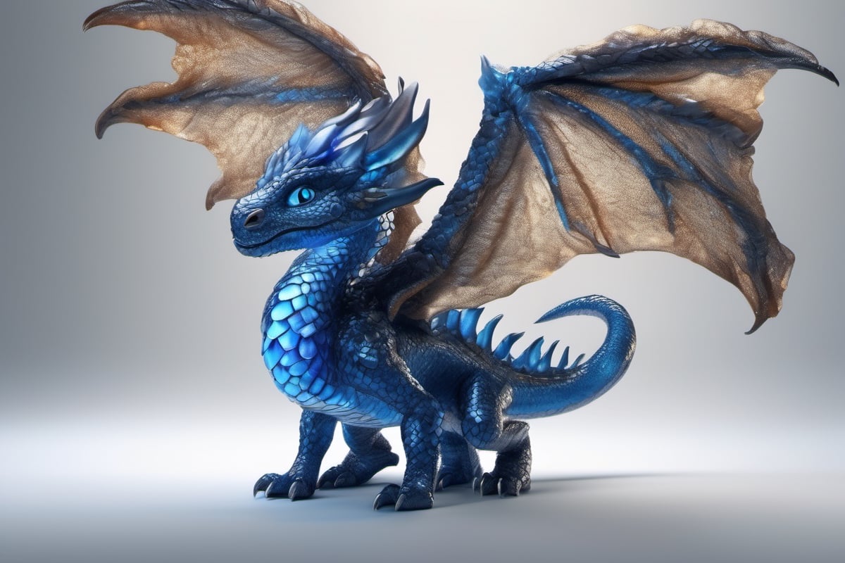 cute baby dragon, realistic dragon, (masterpiece),  best quality, highres, 4k, 8k, Detailed Illustration, intricate detail, cinematic lighting, amazing quality, sapphire blue scales, amazing shading, soft lighting, facing camera, perfect eyes, perfect wings, 4 legs