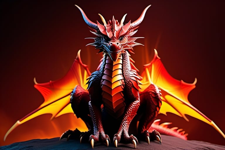 This artwork transcends reality as the fearsome dragon, resplendent in its red scale and black texture, unfolds its colossal wings, capturing the essence of a mythical creature brought to life. The 8K resolution reveals such intricate detail that you can almost feel the heat of the dragon's fiery breath.