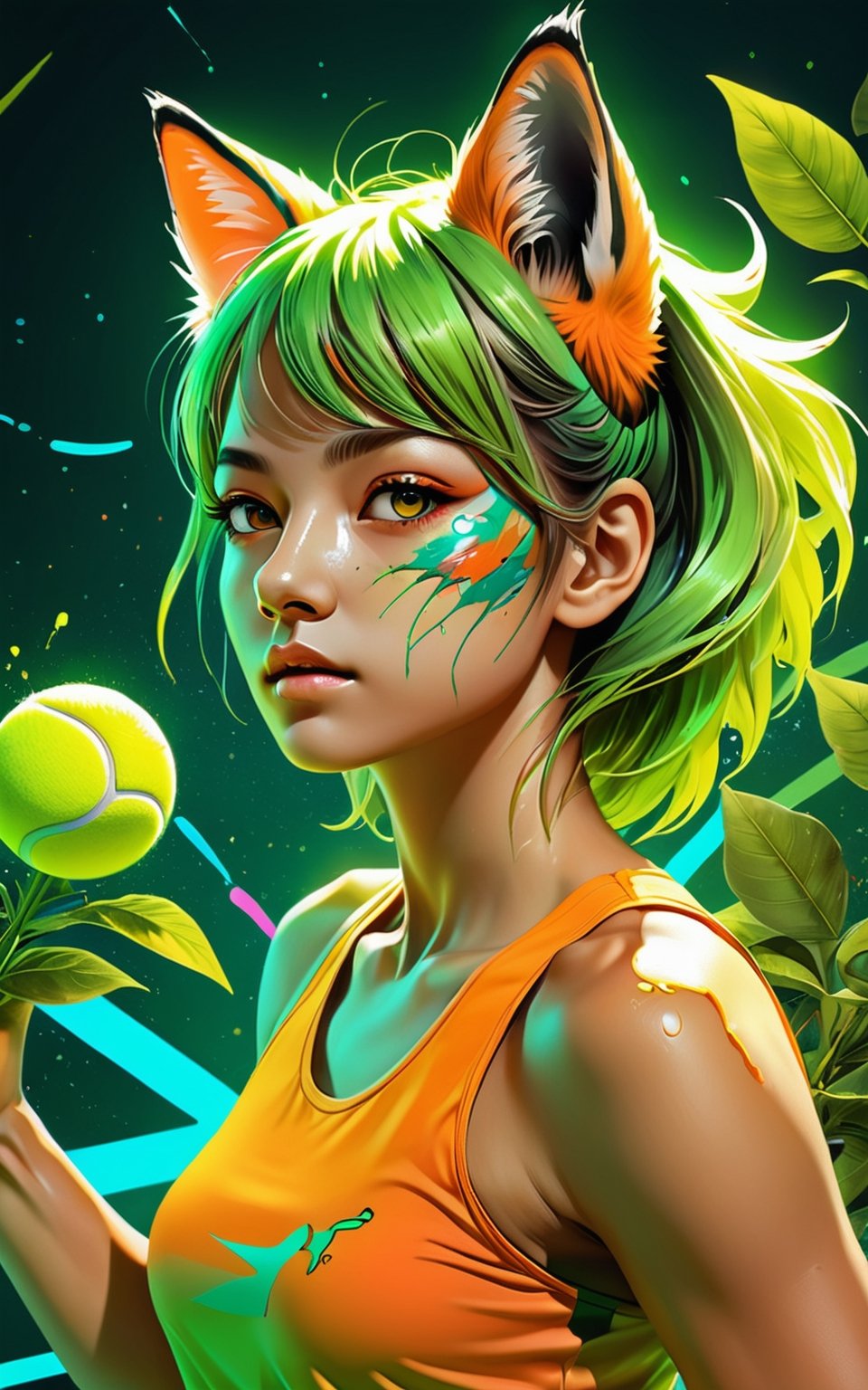 Tiger tennis player in tennis court,  , by Creative_Start2_ on Tensor.Art