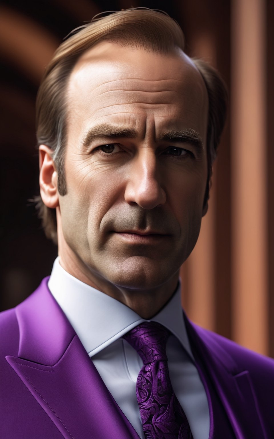 Bob Odenkirk is Saul Goodman from Better Call Saul, white  skin, uhd photorealisitc authentic psychotic angry madman wearing violet suit, shoulders, intricate details, vivid colors, frightening surroundings, correct details, in the style of amano, karol bak, akira toriyama, and greg rutkowski, perfect composition, beautiful detailed intricate insanely detailed octane render trending on artstation, 8 k artistic photography, photorealistic concept art, soft natural volumetric cinematic perfect light, chiaroscuro, award - winning photograph, masterpiece, oil on canvas, raphael, caravaggio, greg rutkowski, beeple, beksinski, giger, perfect composition, beautiful detailed intricate insanely detailed octane render trending on artstation, 8 k artistic photography, photorealistic concept art, soft natural volumetric cinematic perfect light, chiaroscuro, award - winning photograph, masterpiece, oil on canvas, raphael, caravaggio, greg rutkowski, beeple, beksinski, giger,photo r3al