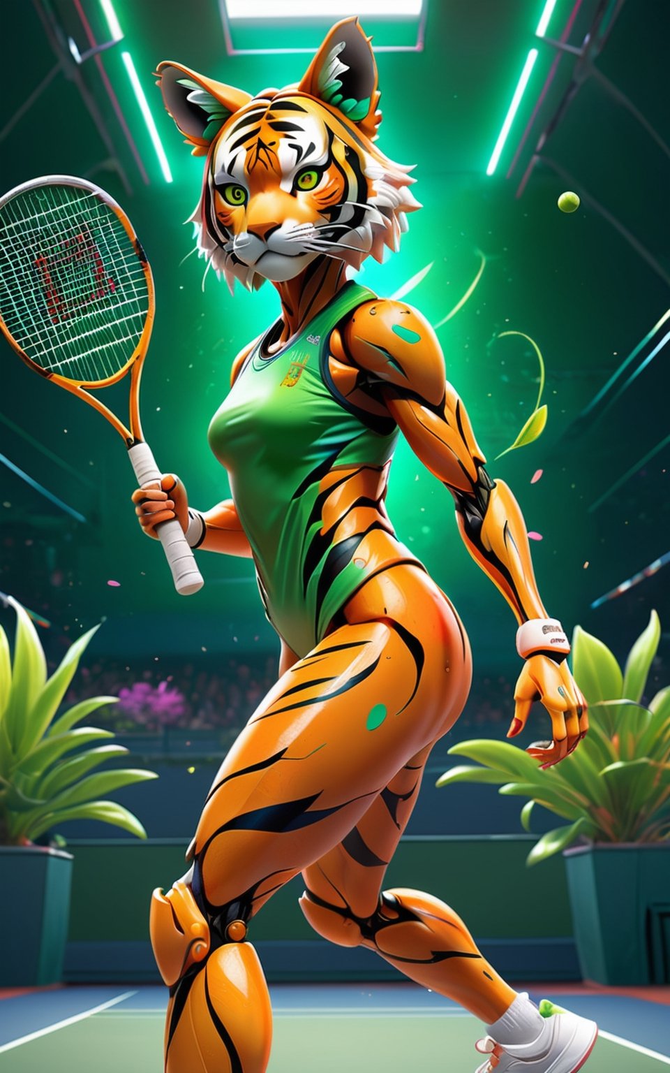 of Tiger tennis player in tennis court,  , by Creative_Start2_ on Tensor.Art