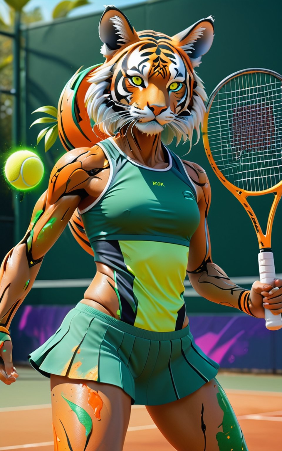 of Tiger tennis player in tennis court,  , by Creative_Start2_ on Tensor.Art