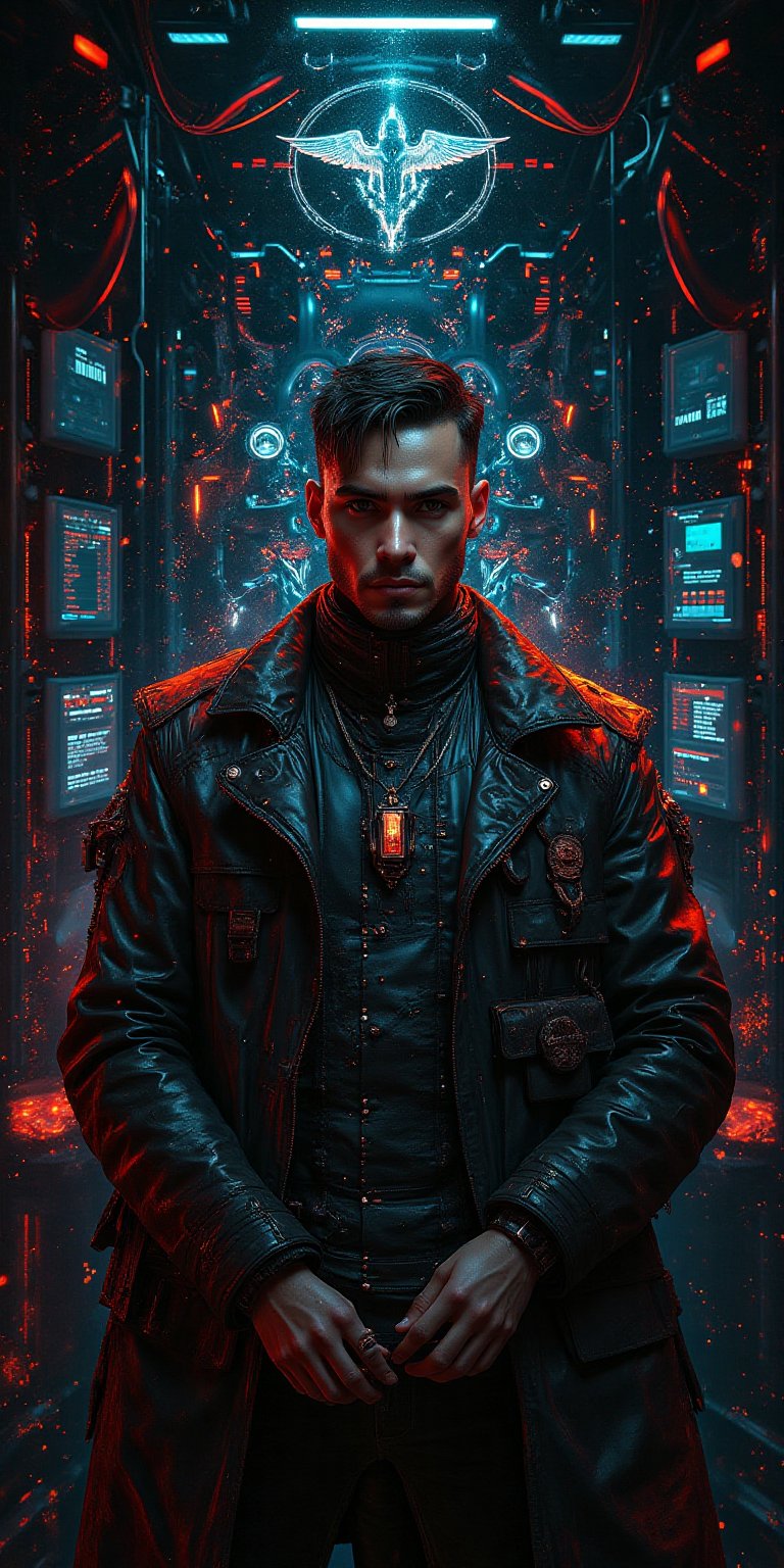 Portrait of a futuristic cyberpunk rebel leader,  centered,  adorned with revolutionary tech by AraX on Tensor.Art