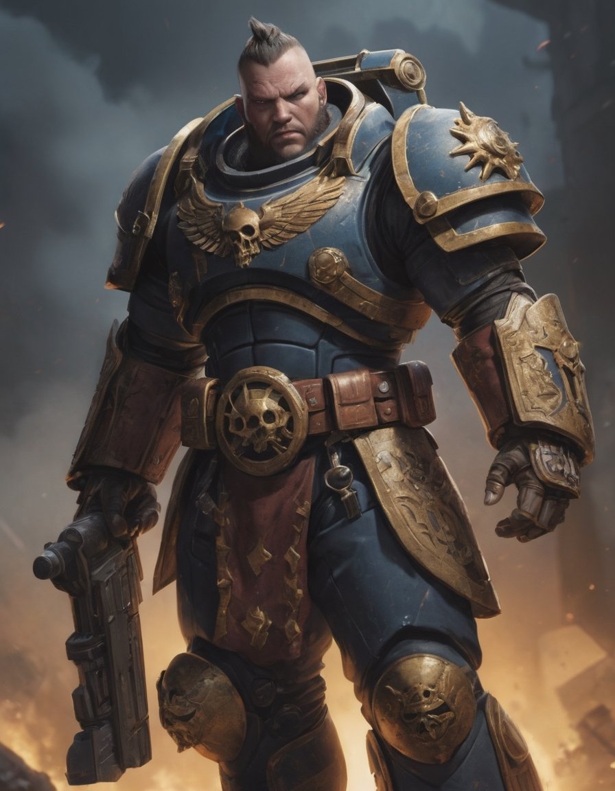 Portrait of Space marine of warhammer 40k world,  standing with proud,  Warzone back ground by AraX on Tensor.Art