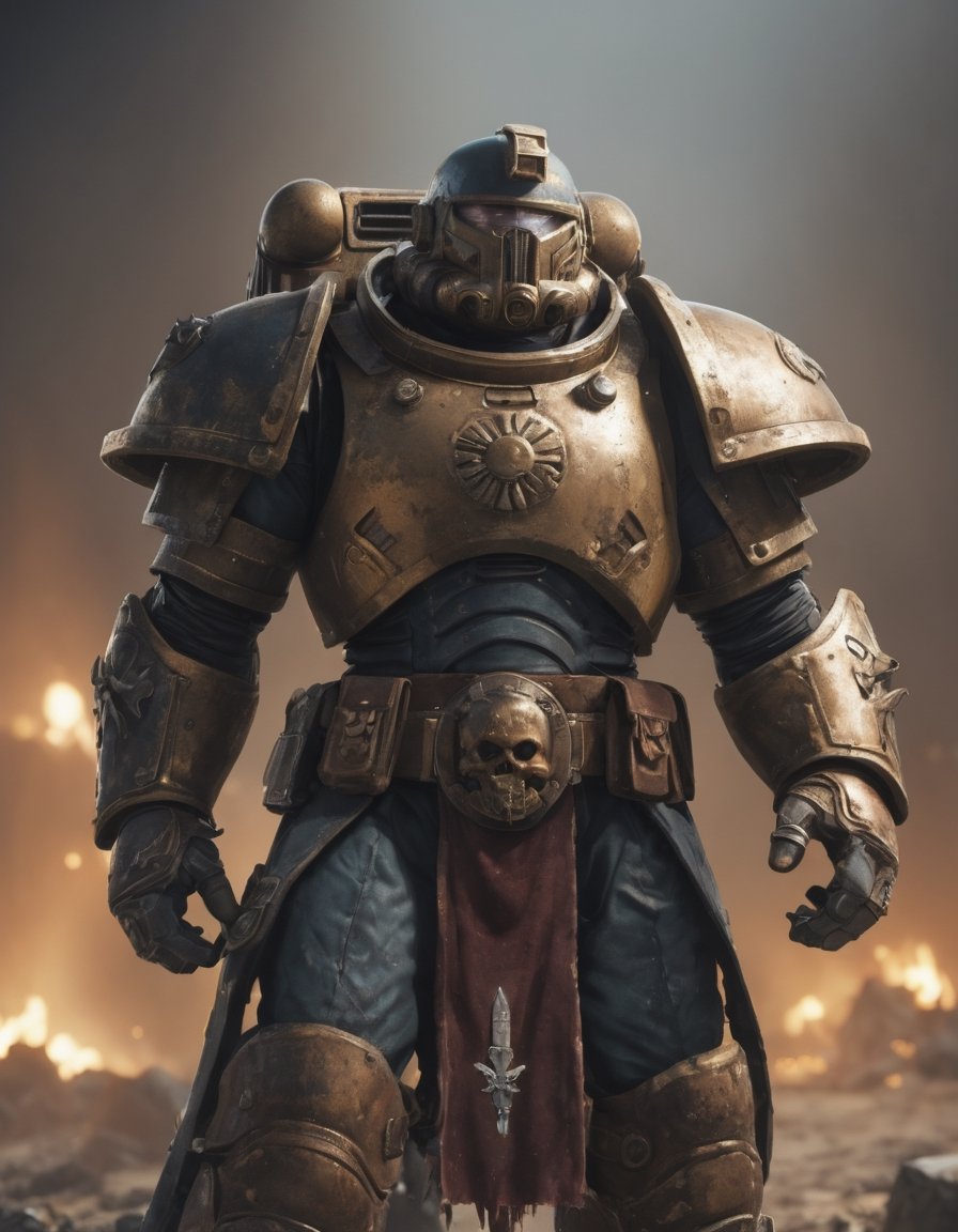 Portrait of Space marine of warhammer 40k world,  standing with proud,  Warzone back ground by AraX on Tensor.Art